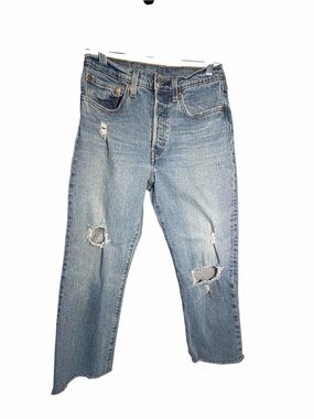 Levi's 501 Cropped Med Wash Distressed Straight Jeans Sz 26